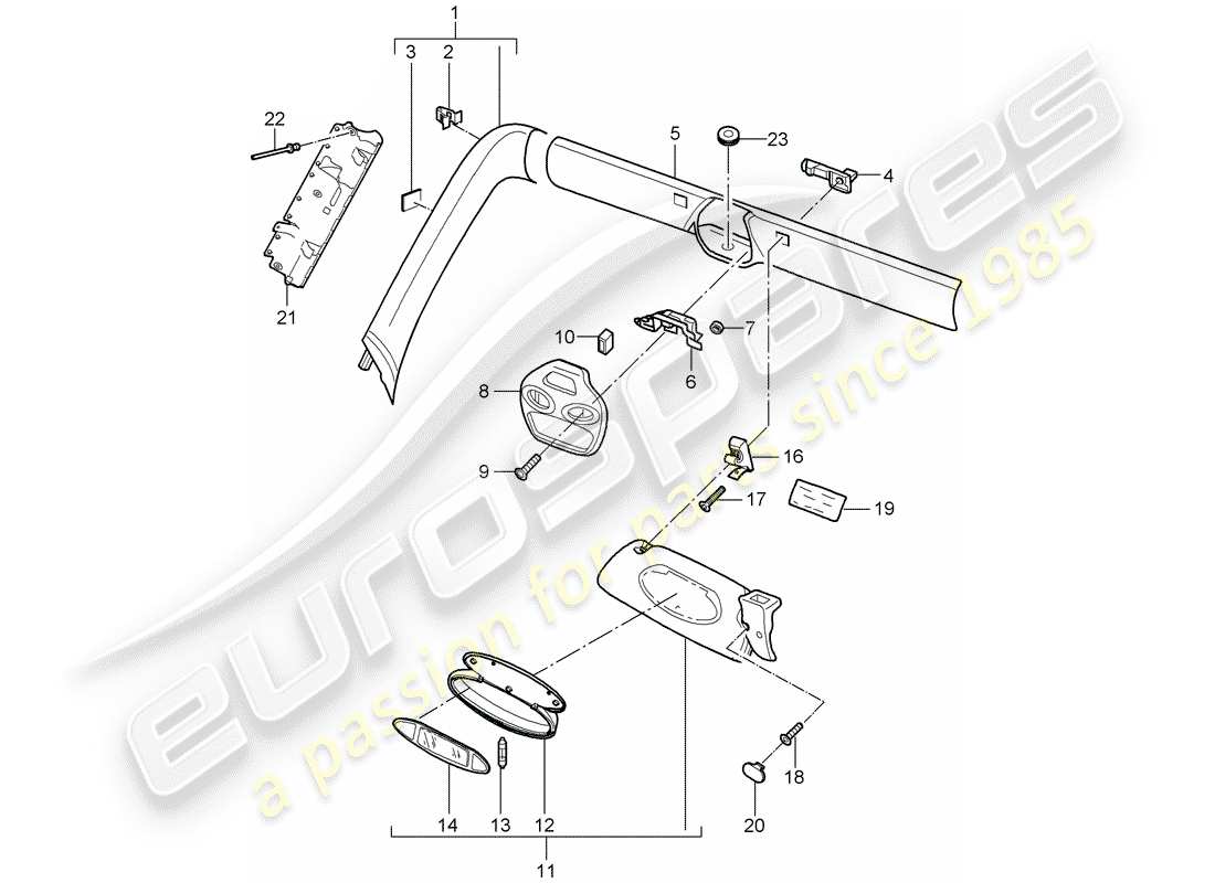 porsche 2005 (997-1) a-säule teilediagramm