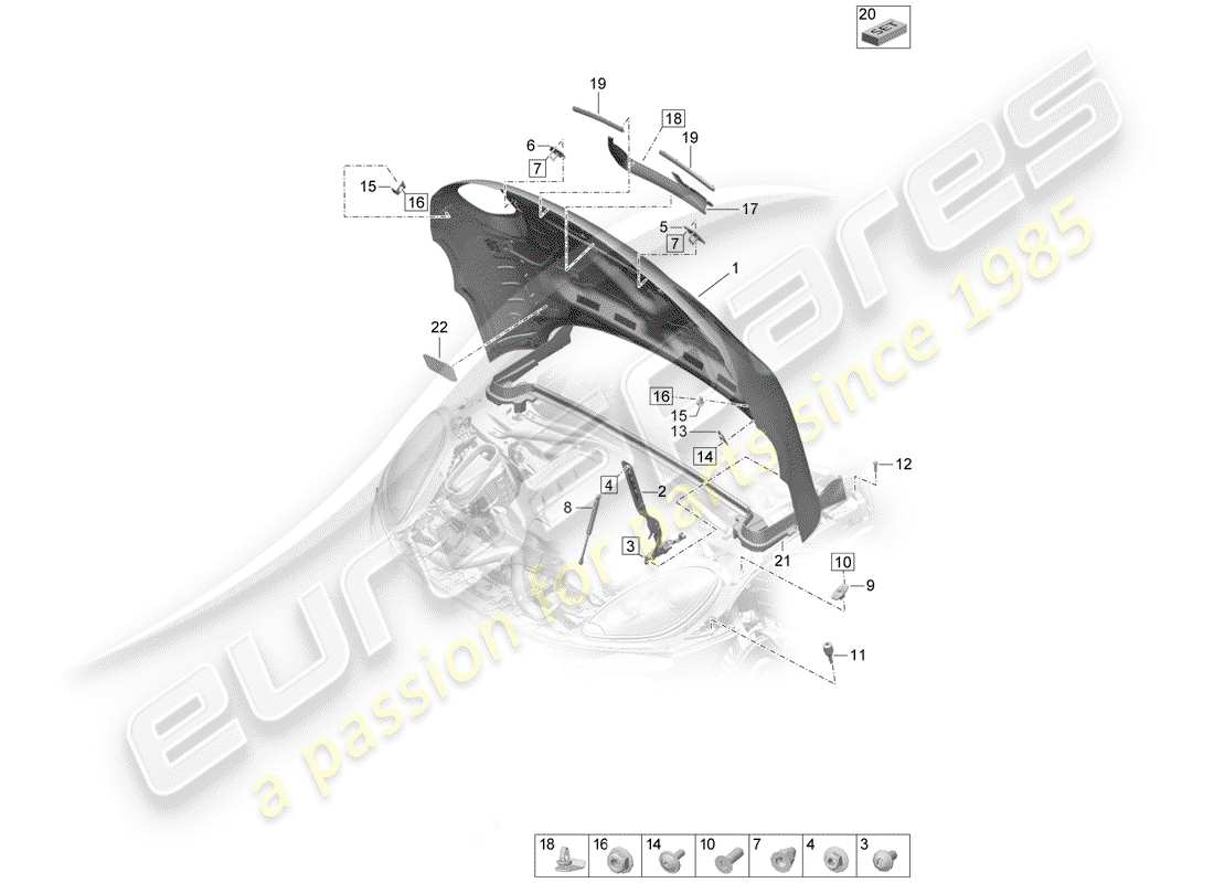 porsche 2019 (macan) hood-teilediagramm