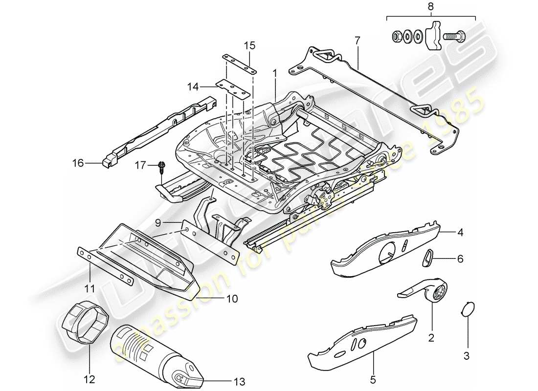 porsche 2007 (997-1 gt3) sitzrahmen teilediagramm