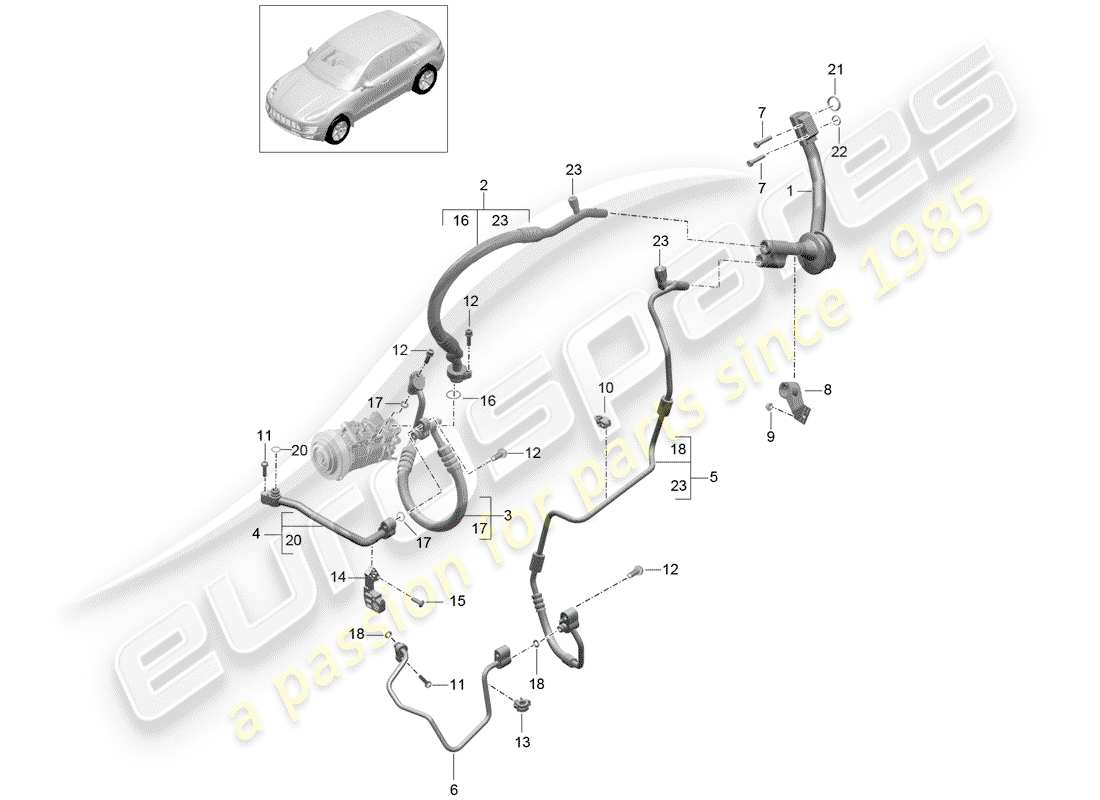 porsche 2015 (macan) kältemittelkreislauf teilediagramm