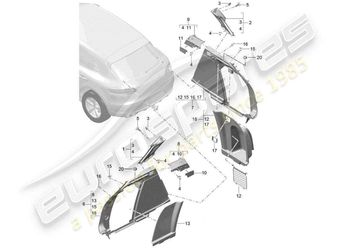 porsche 2016 (macan) lining ersatzteildiagramm