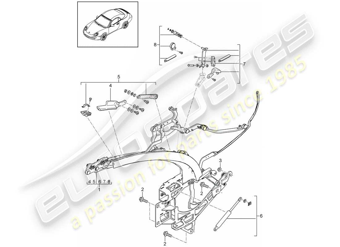 porsche 2009 (997-2) top frame ersatzteildiagramm