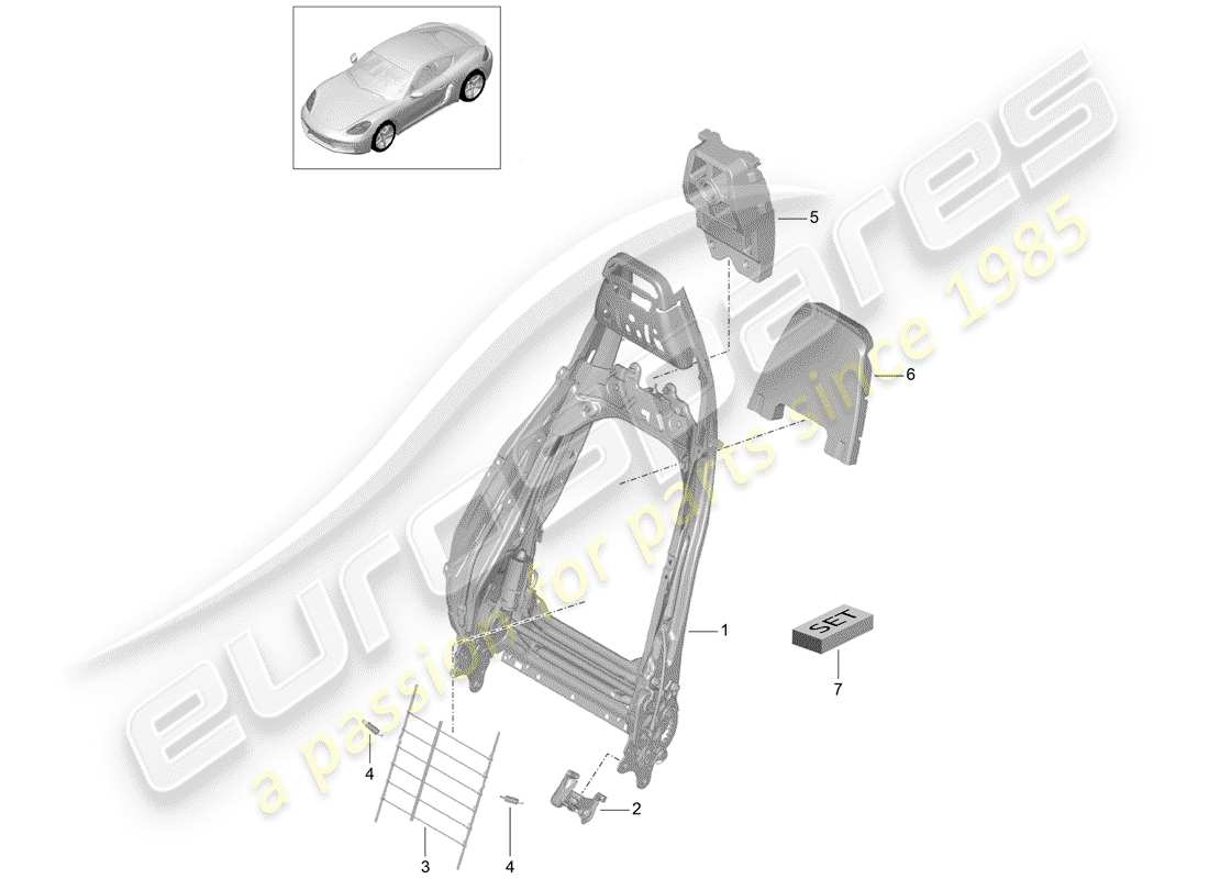 porsche 2017 (718 cayman) rahmen - rückenlehne ersatzteildiagramm