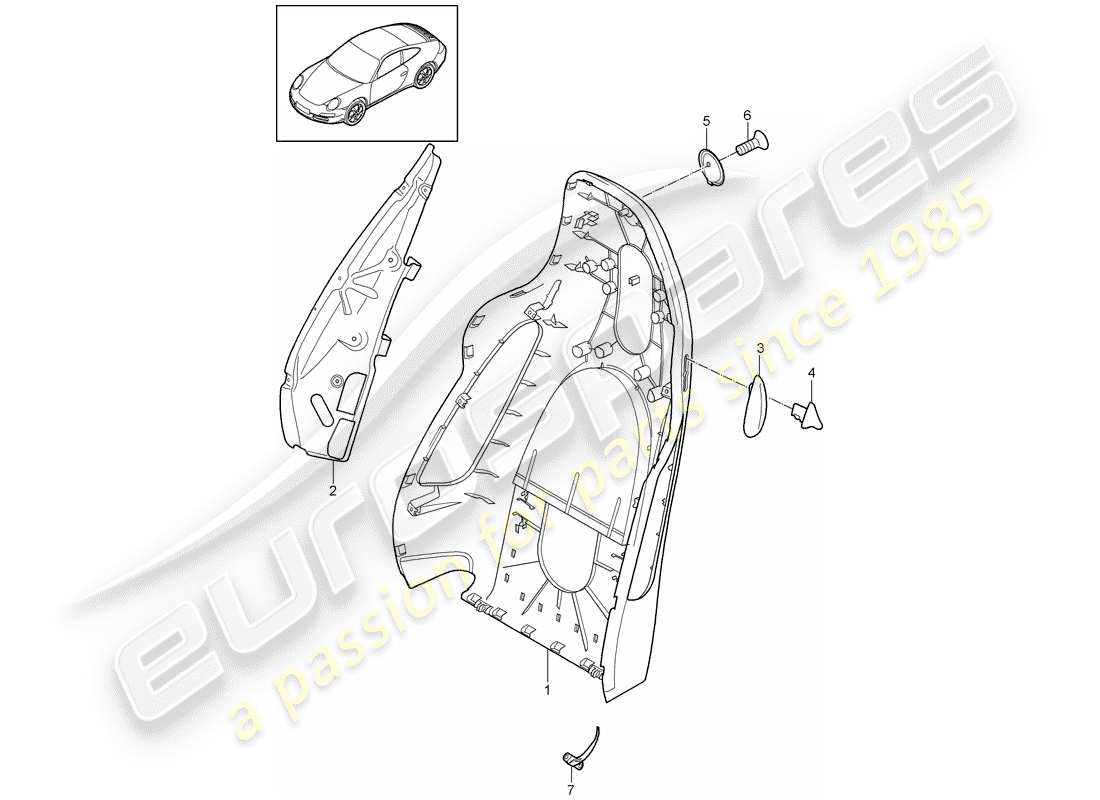 porsche 2010 (997-2) rückenlehnenschale ersatzteildiagramm