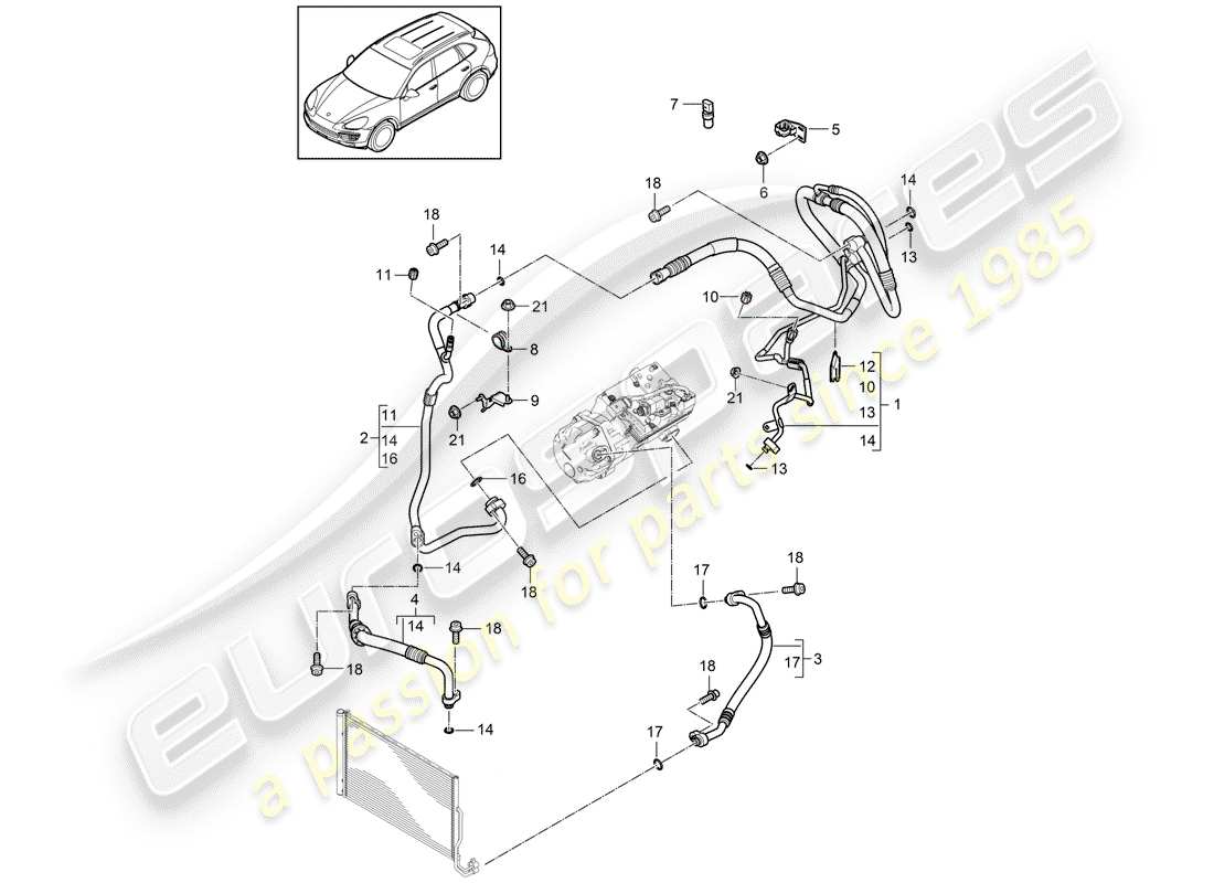 porsche 2012 (cayenne e2 92a) kältemittelkreislauf teilediagramm