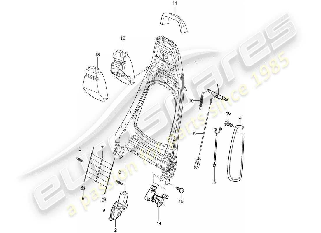 porsche 2007 (987 boxster) rückenlehnenrahmen ersatzteildiagramm