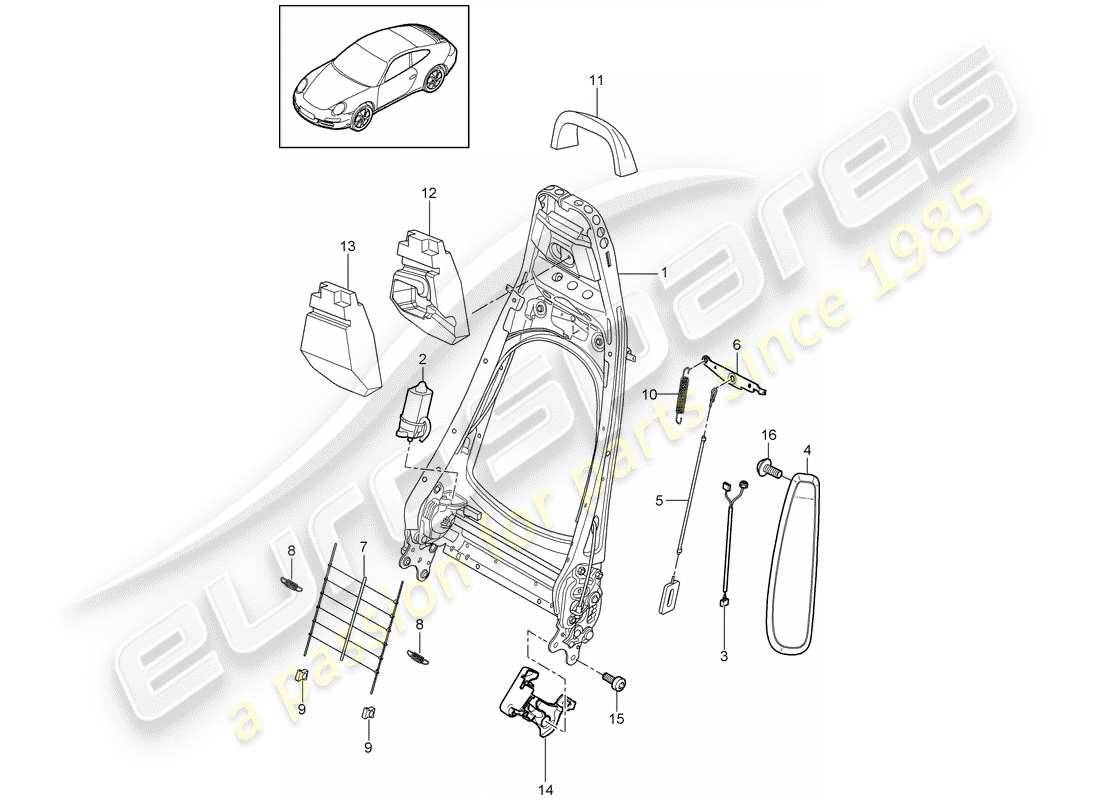 porsche 2010 (997-2) rückenlehnenrahmen ersatzteildiagramm