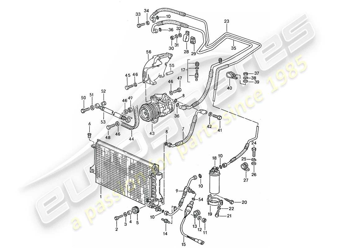 porsche 1991 (944) kältemittelkreislauf teilediagramm
