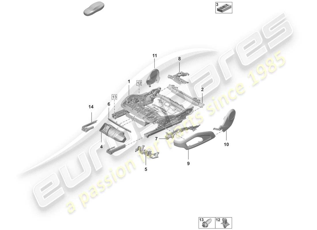 porsche 2020 (992-1) sitzrahmen teilediagramm