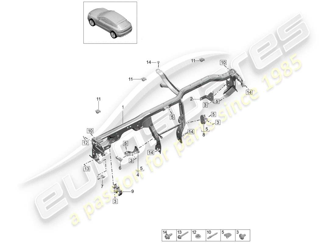porsche 2019 (macan) halterahmen ersatzteildiagramm
