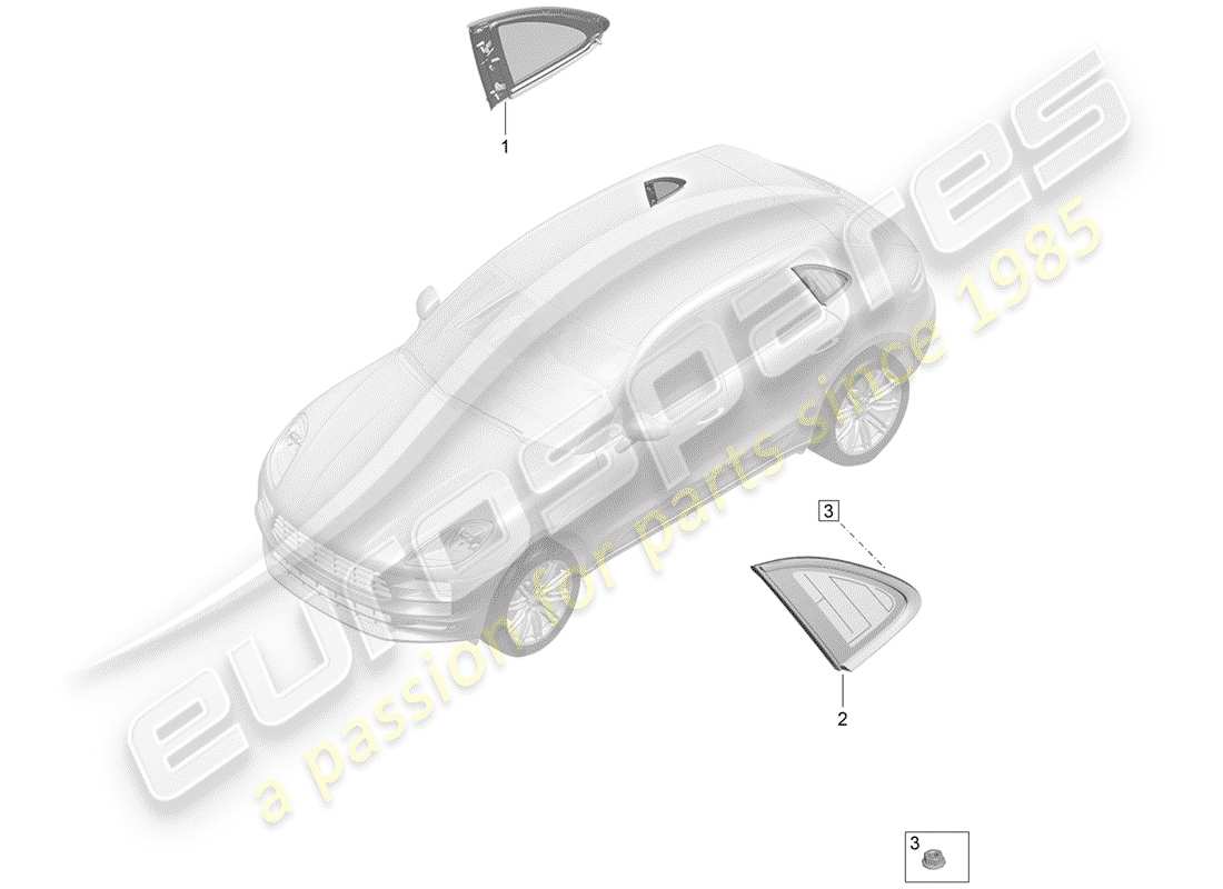 porsche 2019 (macan) seitenfenster (fest) ersatzteildiagramm