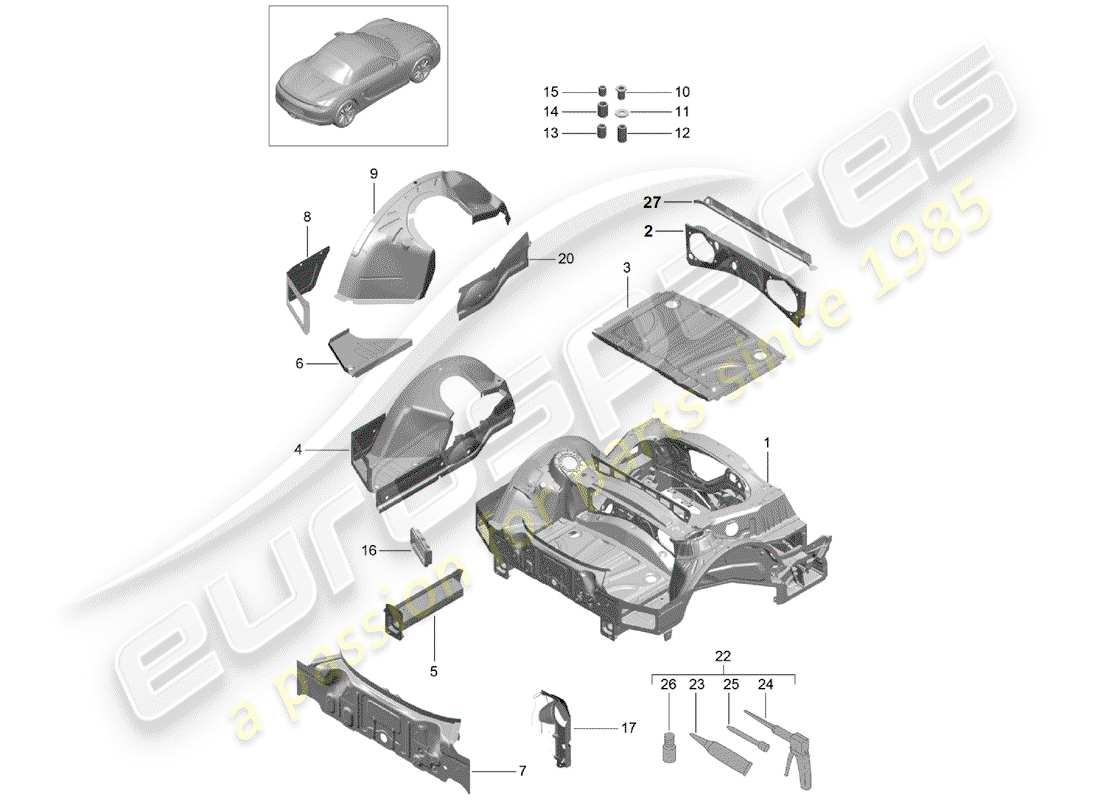 porsche 2015 (981 boxster) hinteres ende teilediagramm