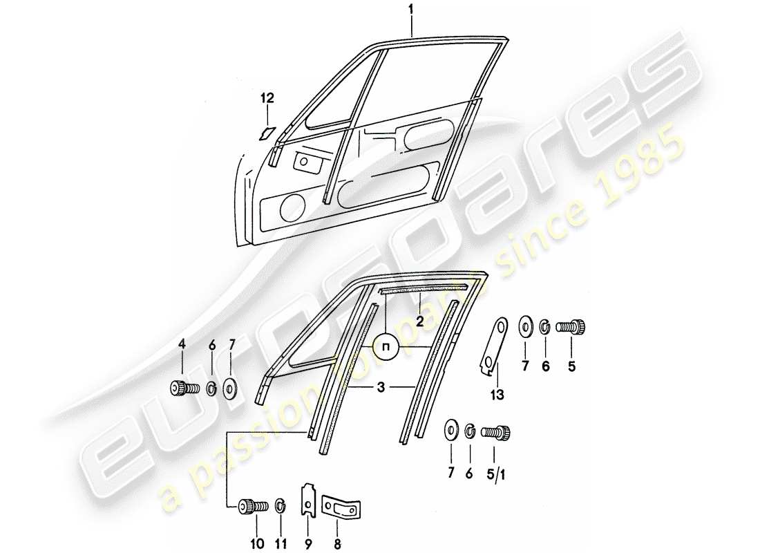 porsche 1974 (911) fensterrahmen ersatzteildiagramm