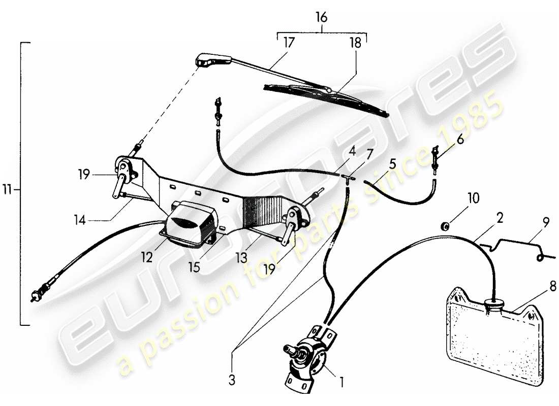 porsche 1950 (356/356a) scheibe - scheibenwischersystem - ersatzteildiagramm