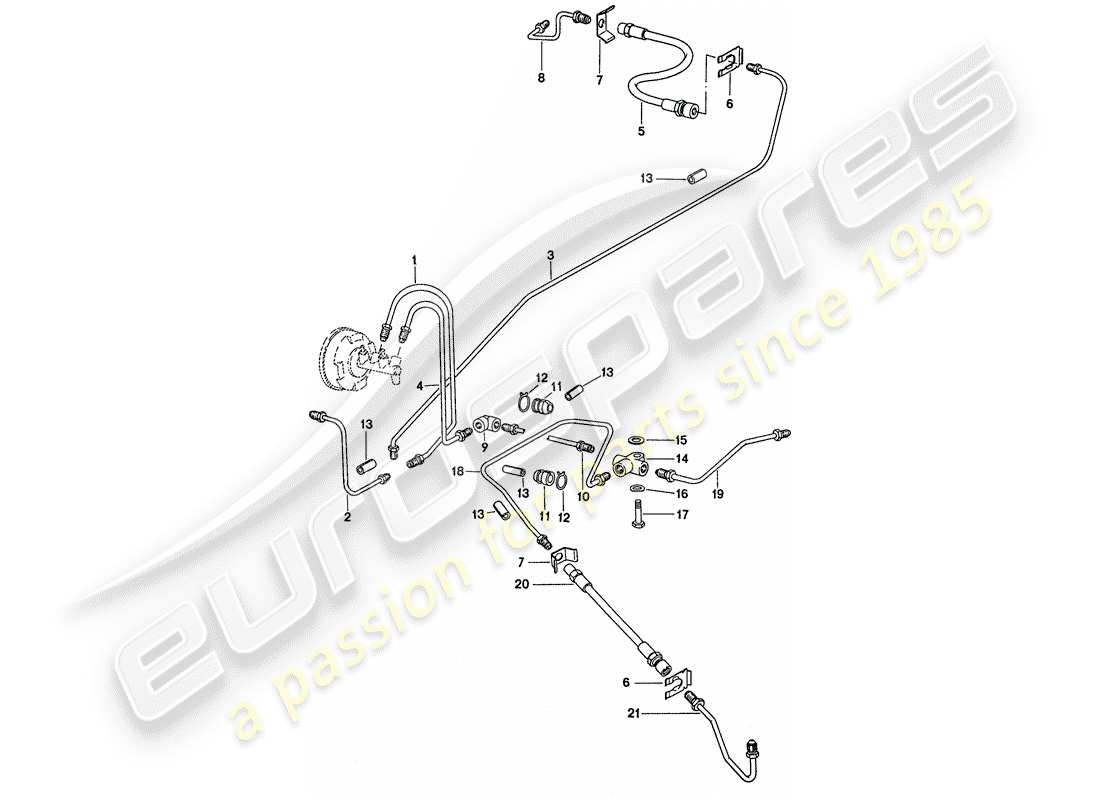 porsche 1975 (911) bremsleitungen - für fahrzeuge mit bremskraftverstärker ersatzteildiagramm