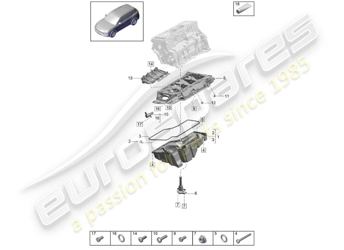 porsche 2019 (cayenne e3 9ya/9yb) ölleitendes gehäuse ersatzteildiagramm