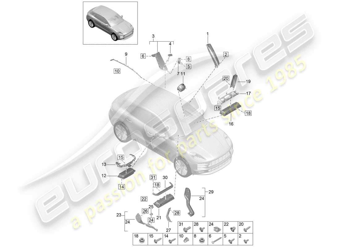 porsche 2019 (macan) airbag-teilediagramm