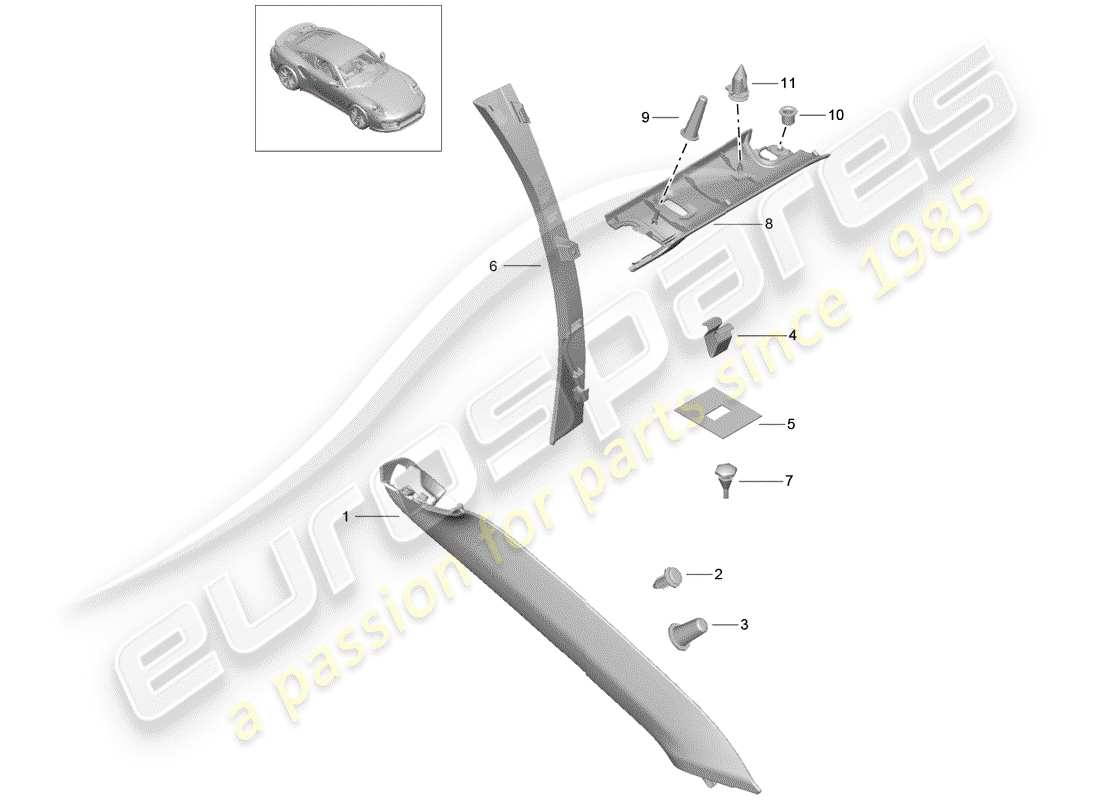 porsche 2019 (991-2 turbo) eine säule teilediagramm