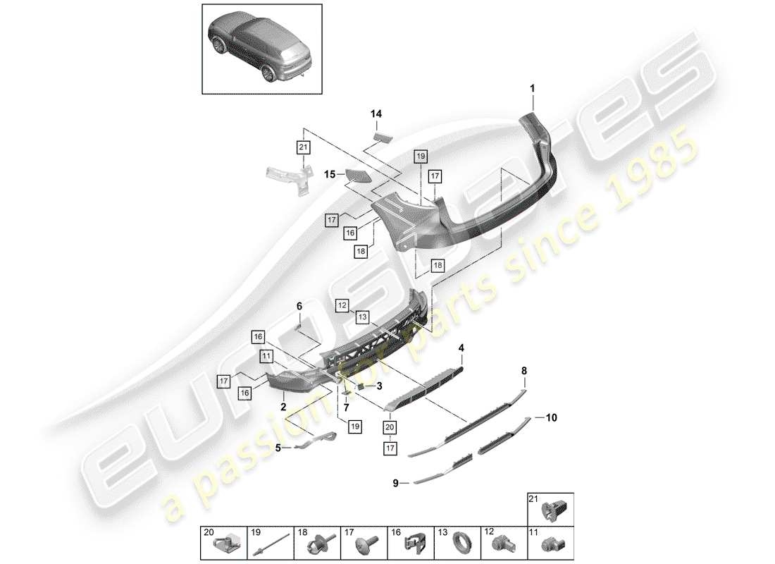 porsche 2019 (cayenne e3 9ya/9yb) stoßstange ersatzteildiagramm
