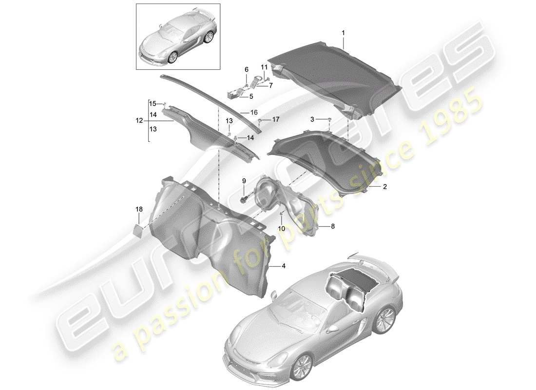 porsche 2016 (981 cayman gt4) trims-teilediagramm