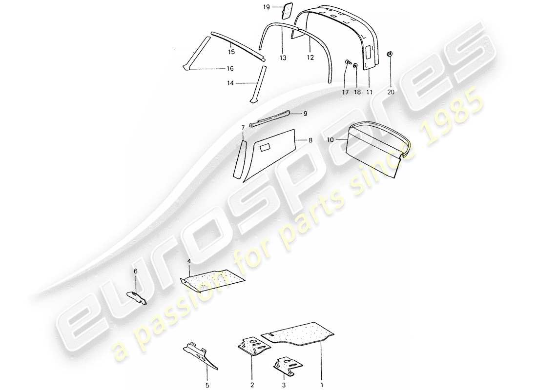 porsche 1974 (911) innenausstattung teilediagramm