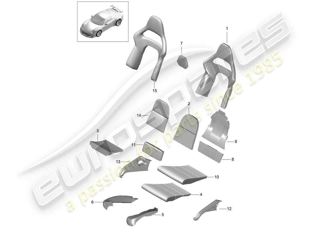 porsche 2018 (991-2 r/gt3/rs) schaumteil teilediagramm