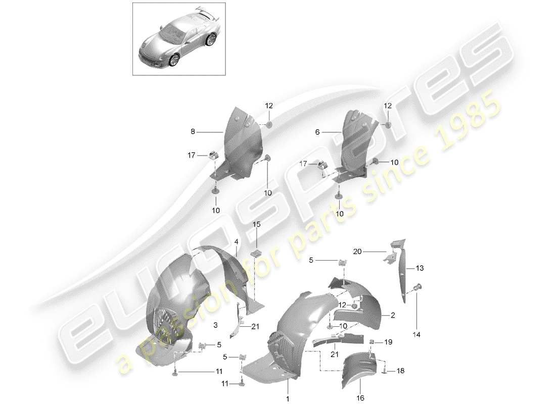 porsche 2016 (991-1 r/gt3/rs) wheelhouse protector ersatzteildiagramm