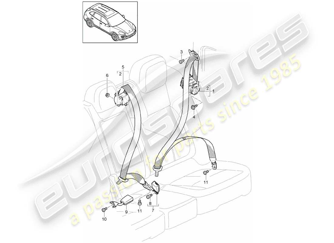 porsche 2014 (cayenne e2 92a) sicherheitsgurt - teilediagramm