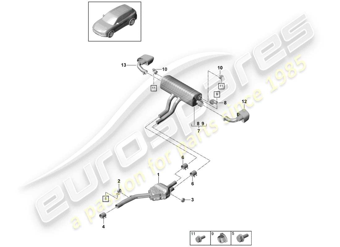 porsche 2018 (cayenne e3 9ya/9yb) auspuffanlage teilediagramm