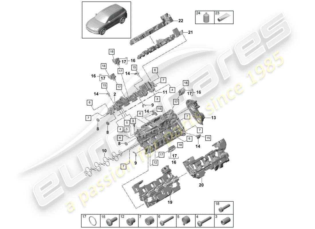 porsche 2018 (cayenne e3 9ya/9yb) zylinderkopfdeckel ersatzteildiagramm