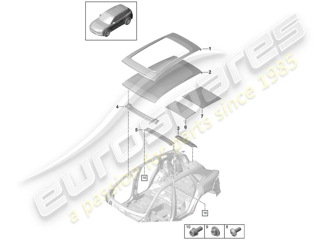 porsche 2019 (cayenne e3 9ya/9yb) roof-teilediagramm