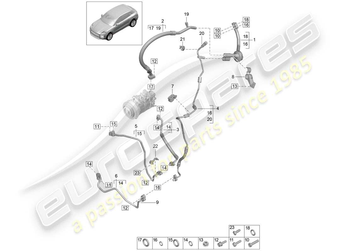 porsche 2019 (macan) kältemittelkreislauf teilediagramm