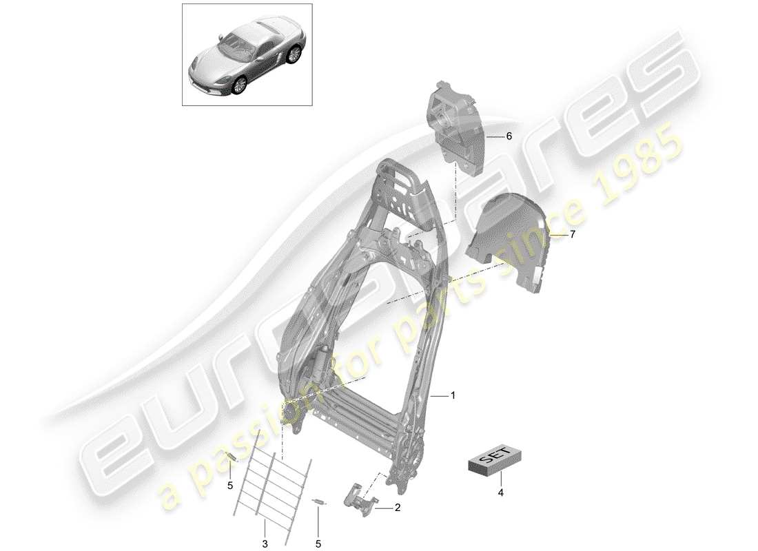 porsche 2019 (718 boxster) rahmen - rückenlehne ersatzteildiagramm