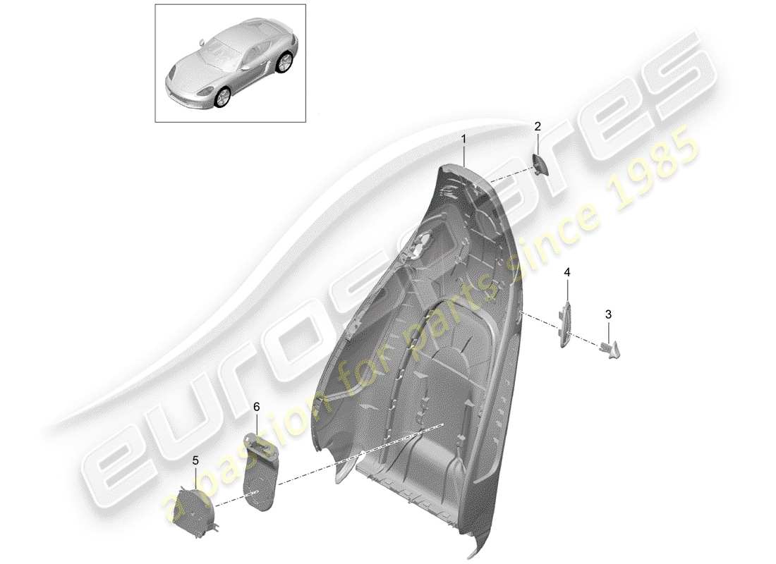 porsche 2017 (718 cayman) rückenlehnenschale ersatzteildiagramm