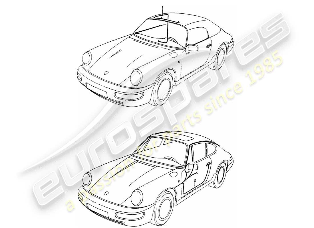 porsche 1994 (964) kabelbäume - cabrioverdecksteuerung - fahrertür - beifahrertür ersatzteildiagramm