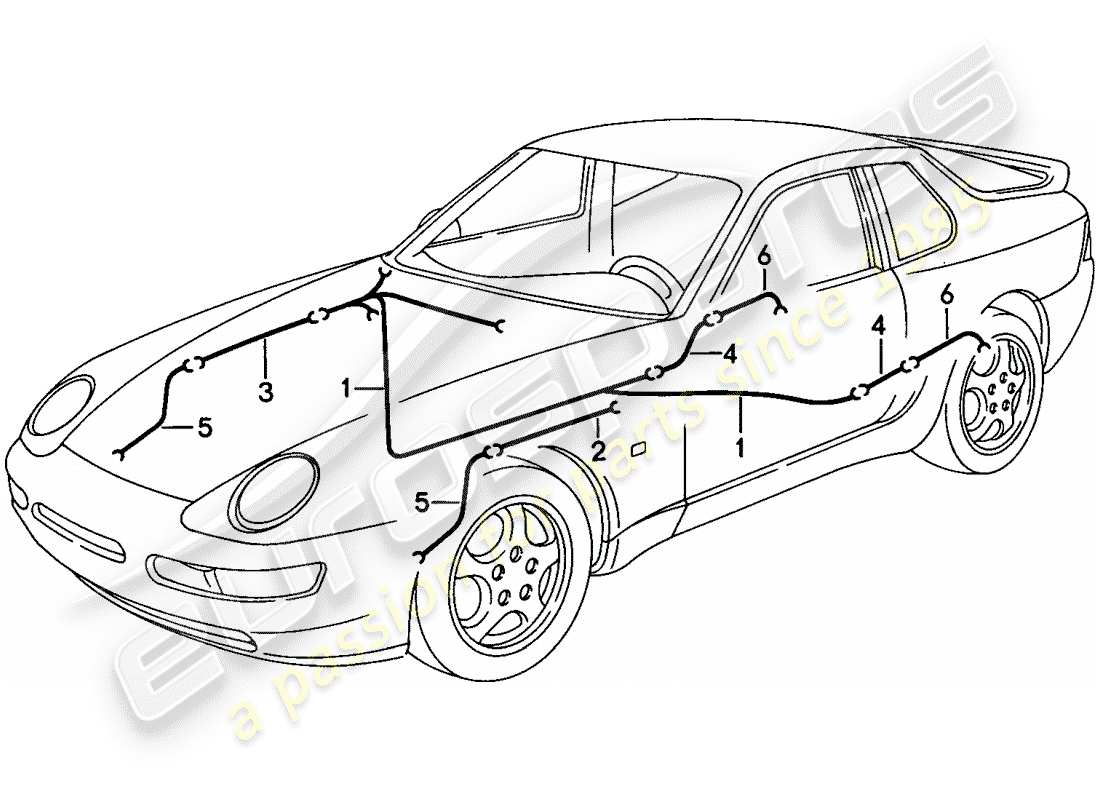 porsche 1992 (968) kabelbäume - anti-blockiersystem -abs- - bremsbelagverschleissanzeige ersatzteildiagramm