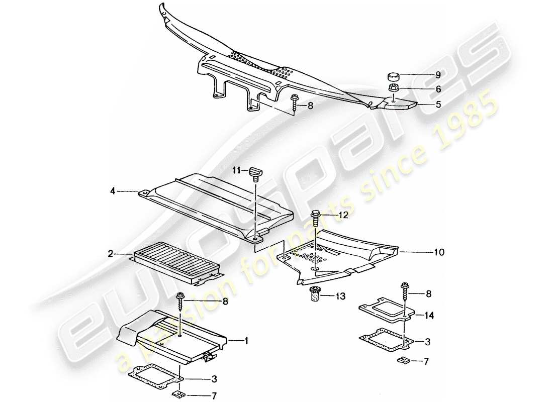 porsche 2002 (996 gt3) staub- und pollenfilterelement - abdeckungen - verkleidung ersatzteildiagramm