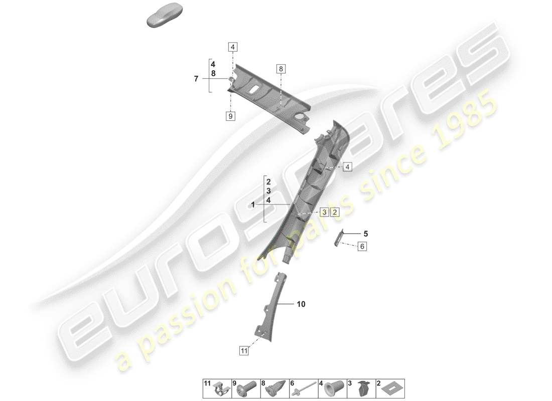 porsche 2020 (992-1) verkleidung, säule a diagramm für ersatzteile