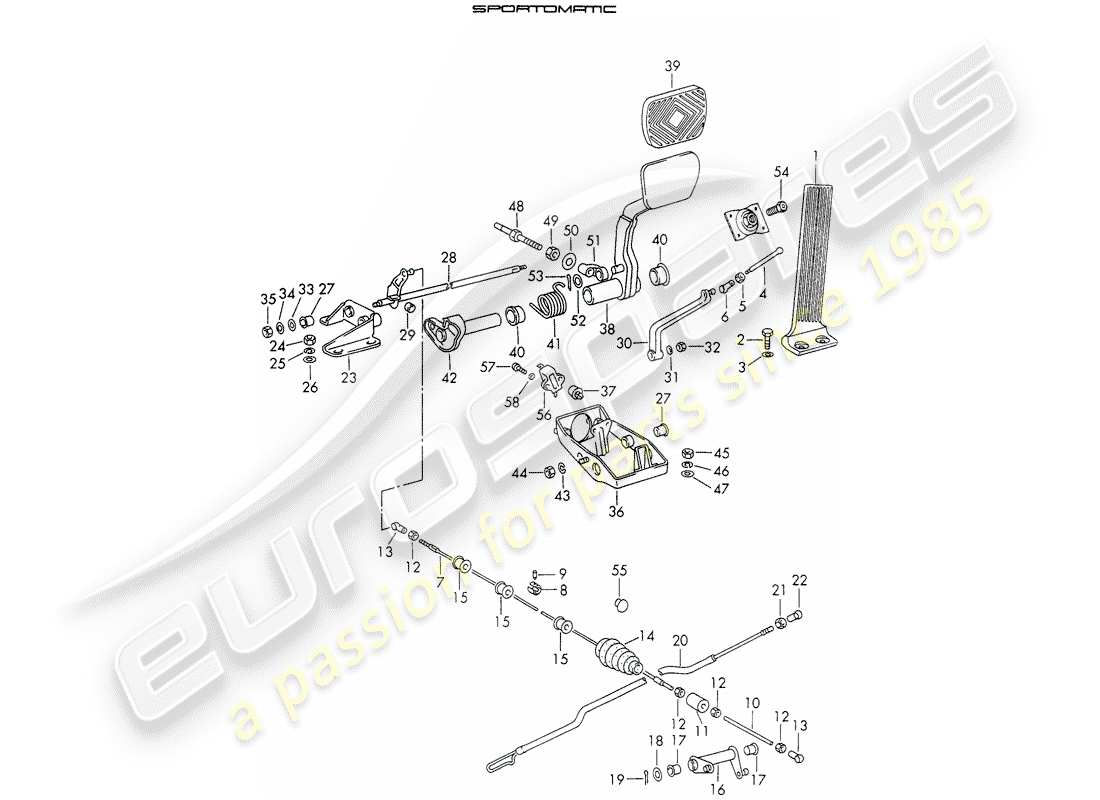 porsche 1972 (911) pedale teilediagramm