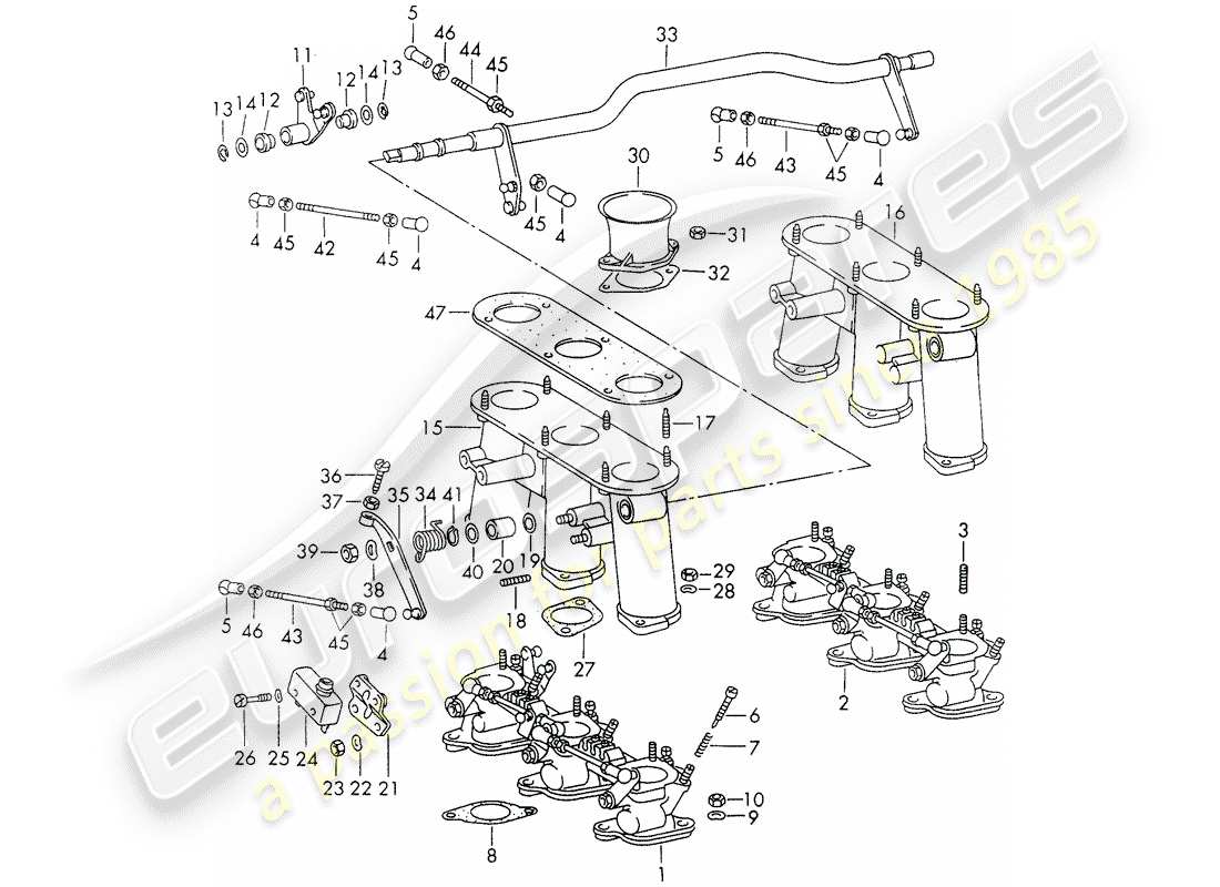porsche 1972 (911) einspritzsystem - drosselklappengehäuse - d >> - mj 1971 ersatzteildiagramm