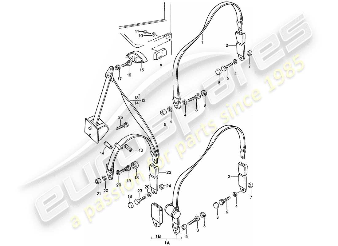 porsche 1988 (924s) sicherheitsgurt - teilediagramm