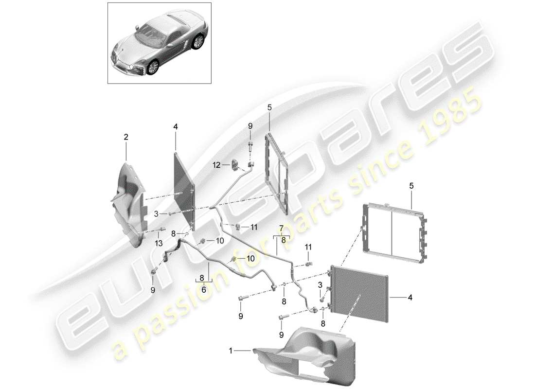 porsche 2019 (718 boxster) kältemittelkreislauf teilediagramm