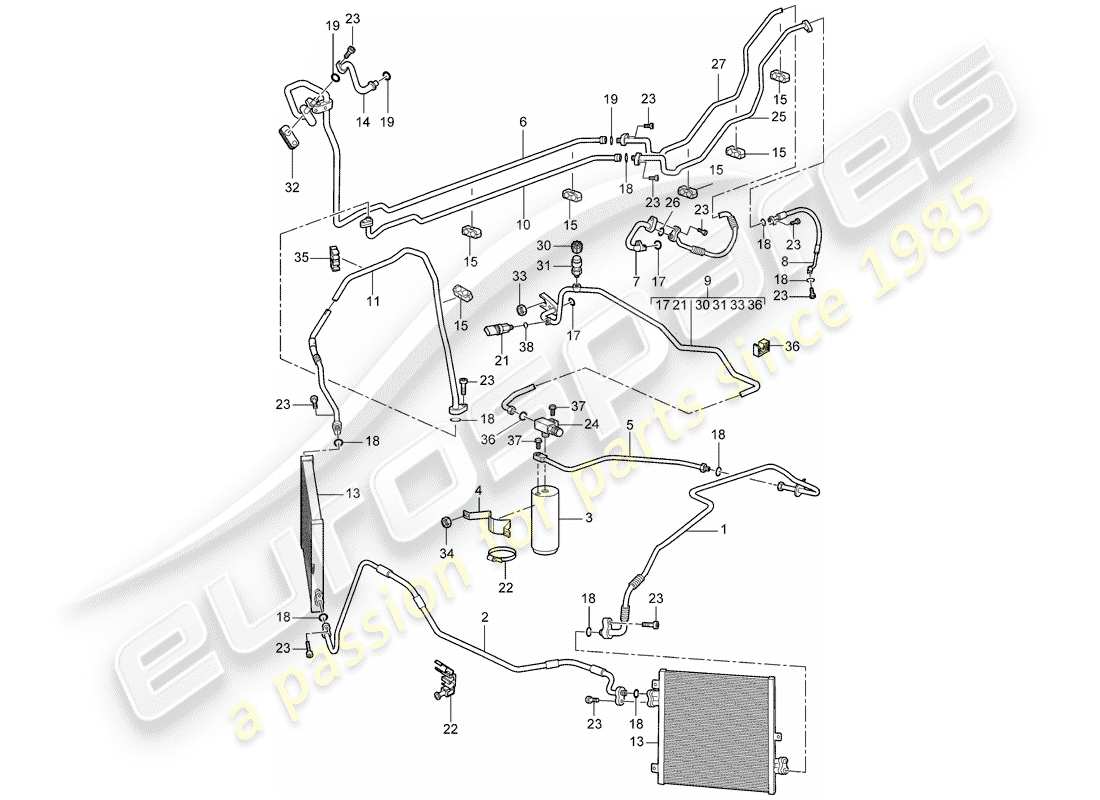 porsche 2009 (997-2 gt3) kältemittelkreislauf teilediagramm