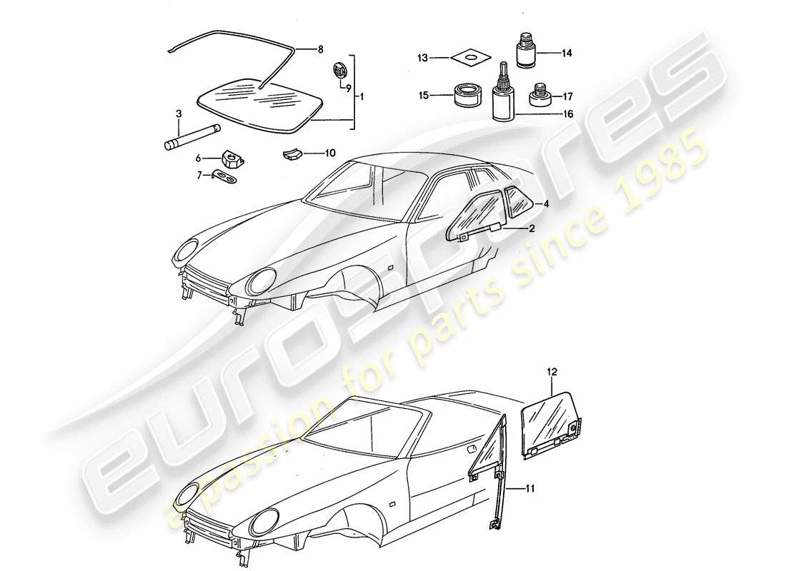 porsche 1992 (968) fensterverglasung ersatzteildiagramm