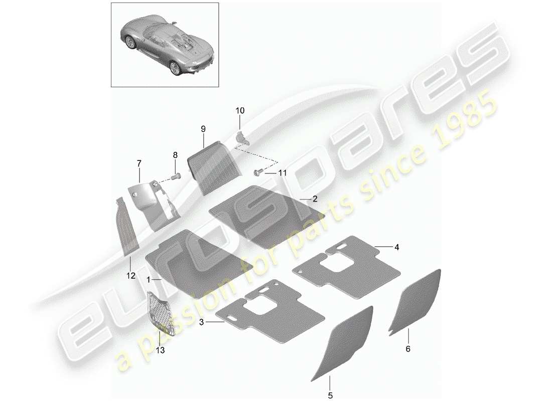 porsche 2015 (918 spyder) fussraum-ersatzteildiagramm