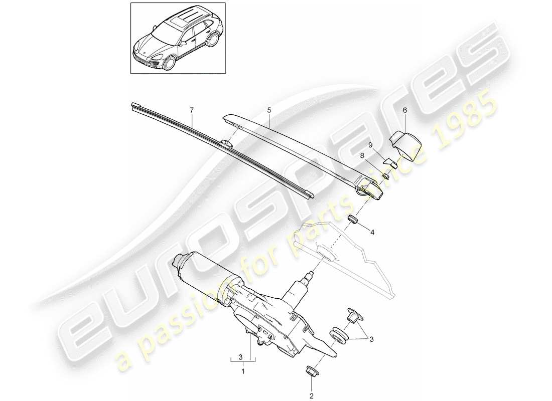 porsche 2011 (cayenne e2 92a) heckscheibenwischer teilediagramm