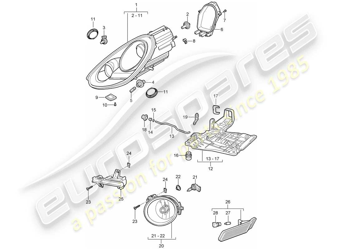 porsche 2009 (987 cayman) scheinwerfer-teilediagramm