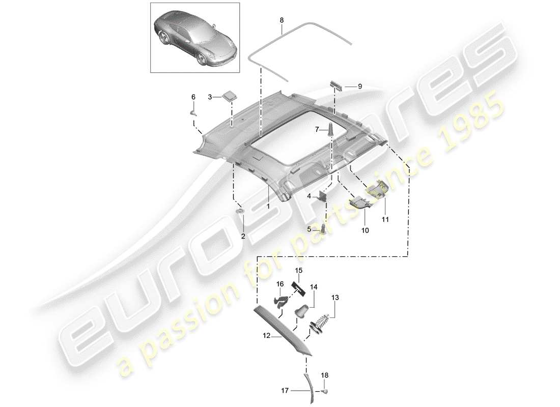 porsche 2016 (991-1) dachverkleidung teilediagramm