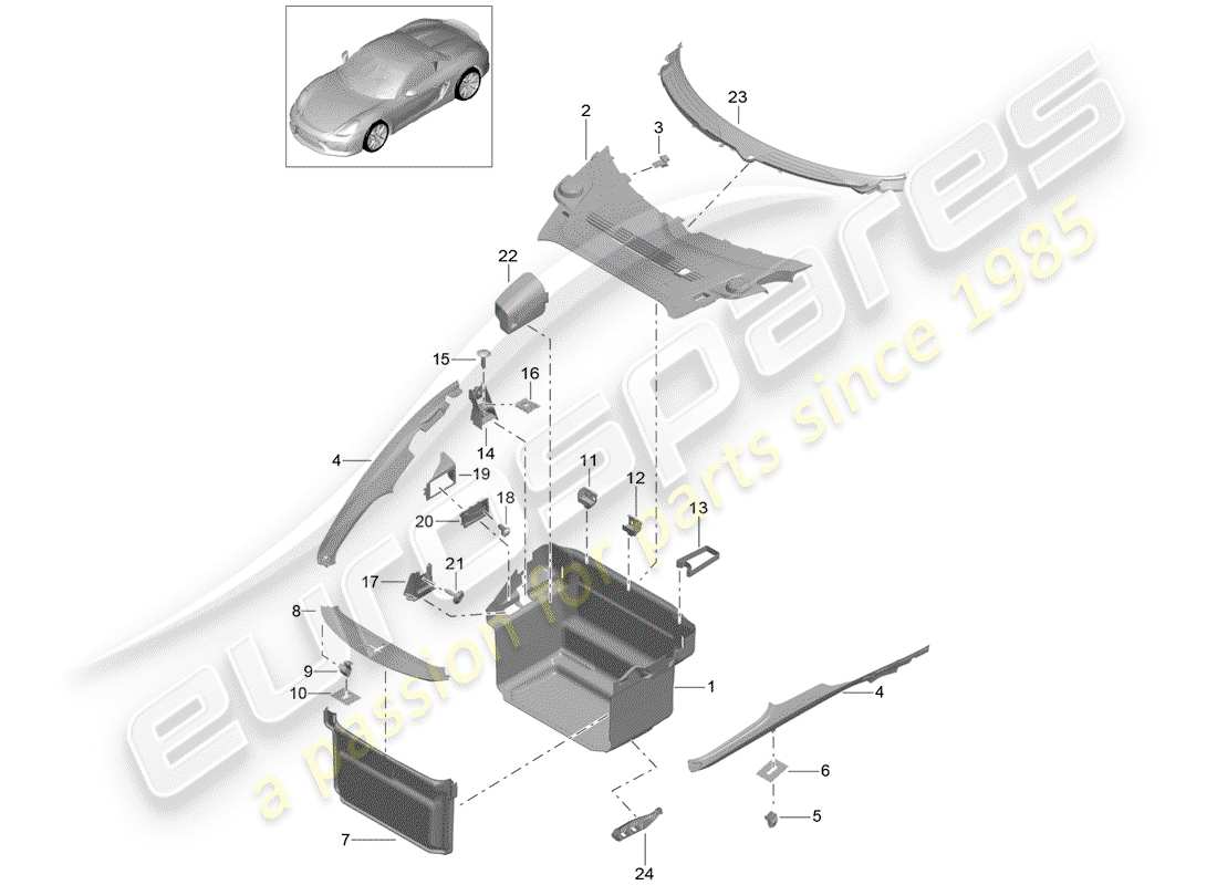 porsche 2016 (981 boxster spyder) gepäckraum ersatzteildiagramm