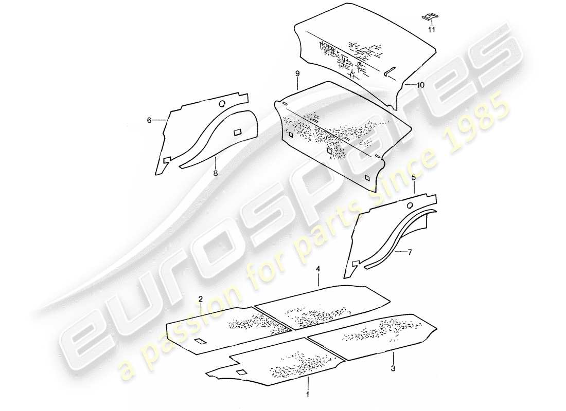 porsche 1988 (959) karosserie - schalldämmung 1 ersatzteildiagramm